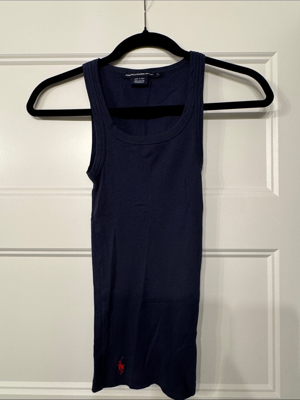 Ralph Lauren Navy Ribbed Tank with Red Embroidery